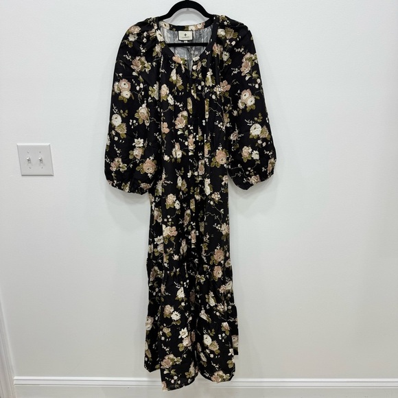 Tuckernuck NEW Midnight Garden Lyles Puff Sleeve Floral Boho Maxi Dress Size XL - Picture 3 of 12